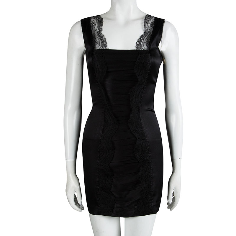 

Roberto Cavalli Black Silk Scallop Lace Detail Sleeveless Dress