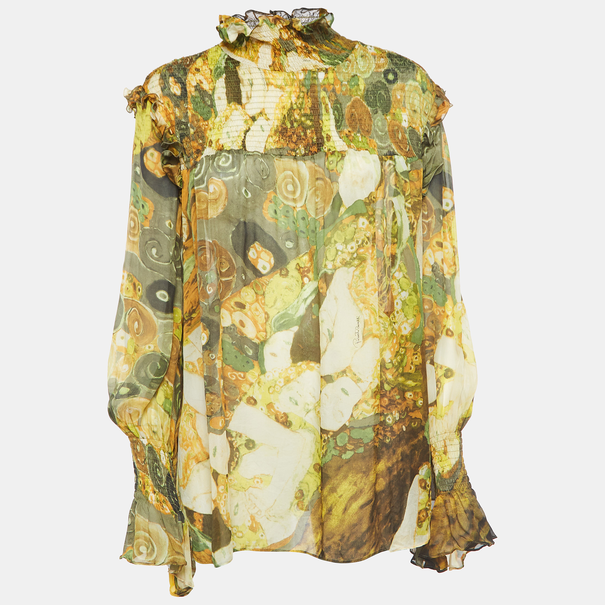 Pre-owned Roberto Cavalli Multicolor Print Silk Gustav Klimt Blouse M