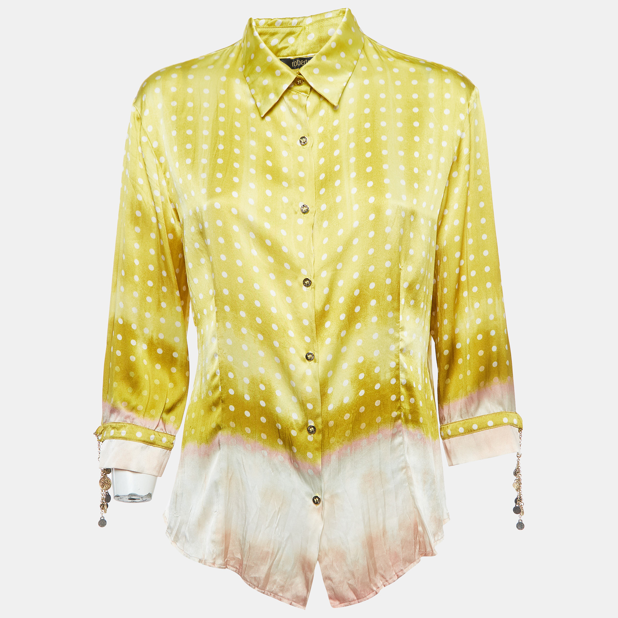 

Roberto Cavalli Yellow Dotted Satin Silk Buttoned Shirt