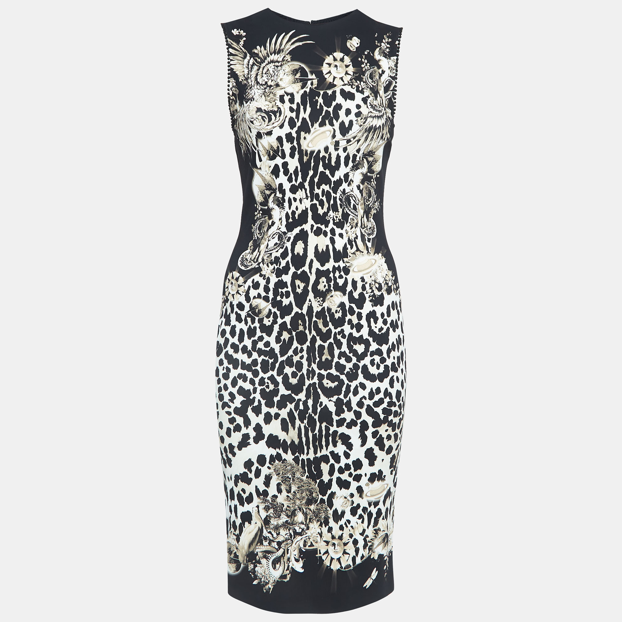 Pre-owned Roberto Cavalli Black Print Crepe Sleeveless Short Dress M
