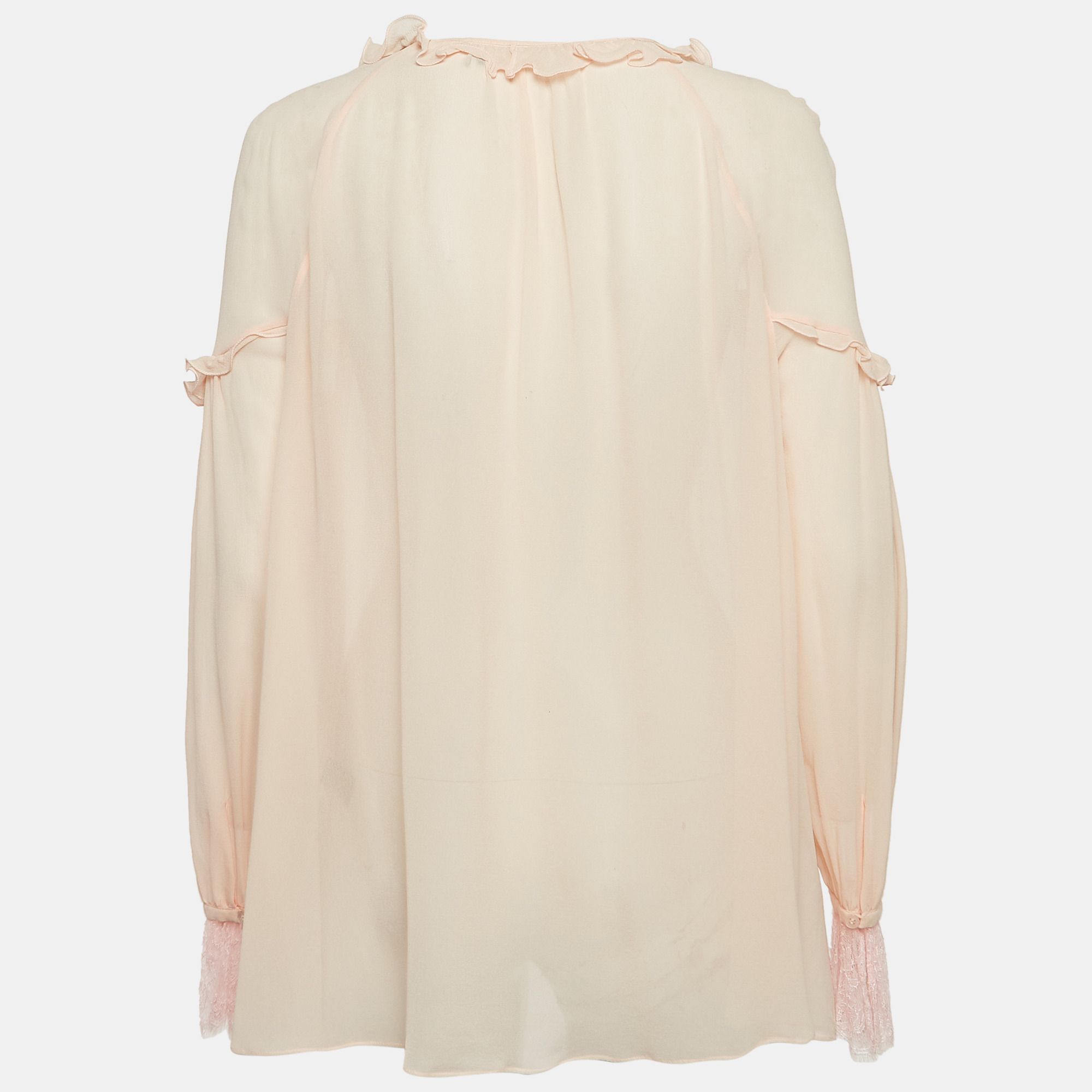 

Roberto Cavalli Light Pink Silk Ruffled Long Sleeve Blouse