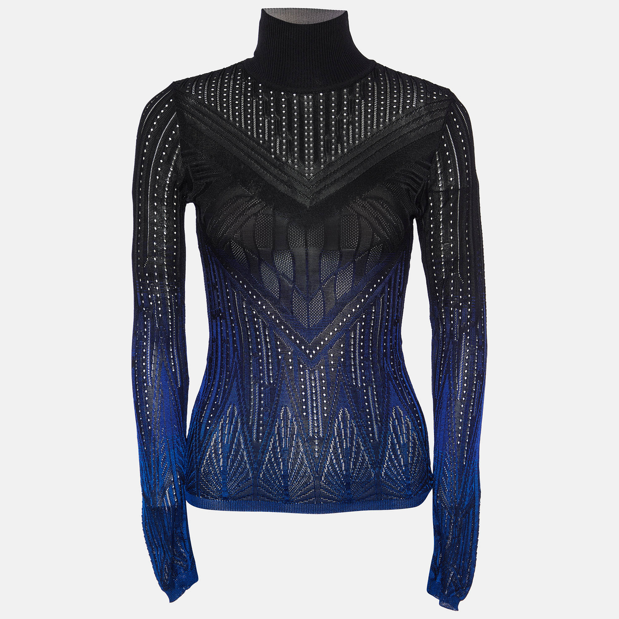 Pre-owned Roberto Cavalli Black/blue Gradient Perforated Knit Jumper S