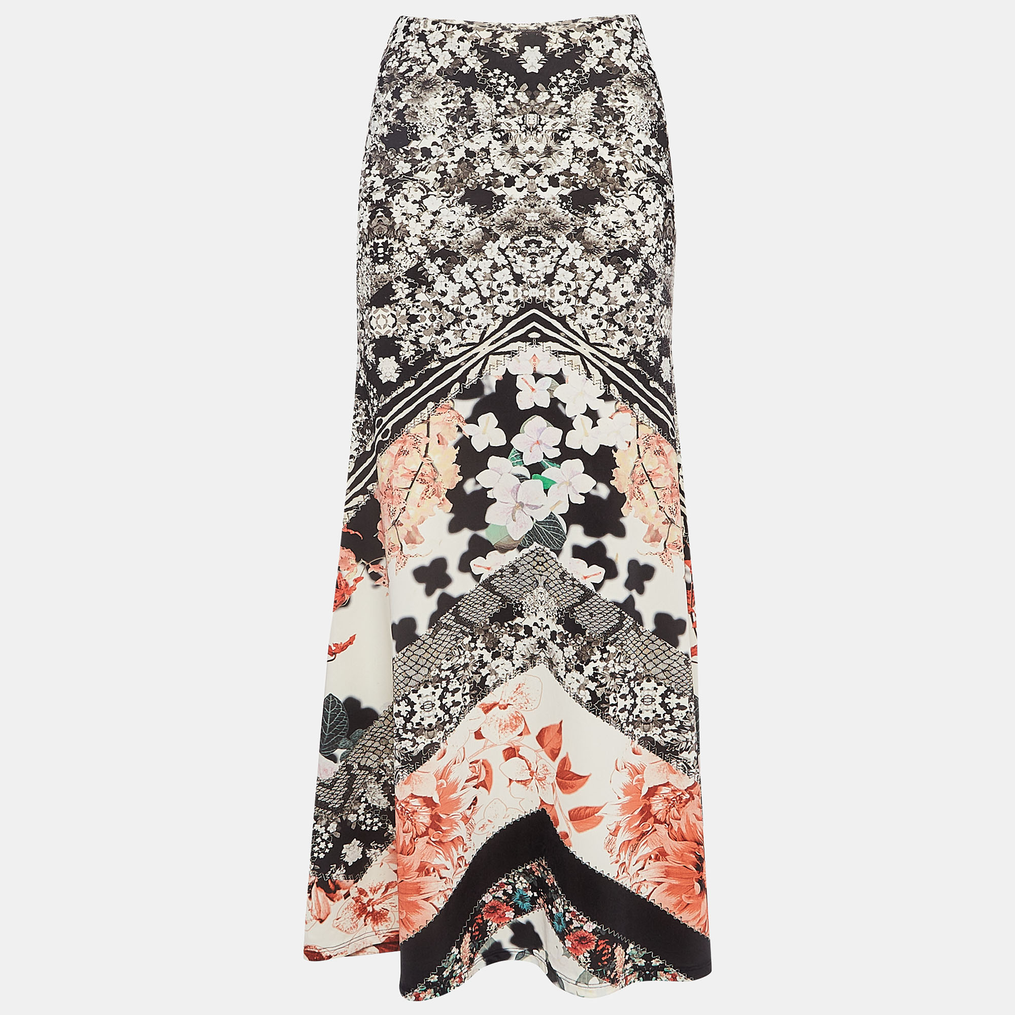 Pre-owned Roberto Cavalli Multicolor Floral Print Jersey Flared Maxi Skirt S