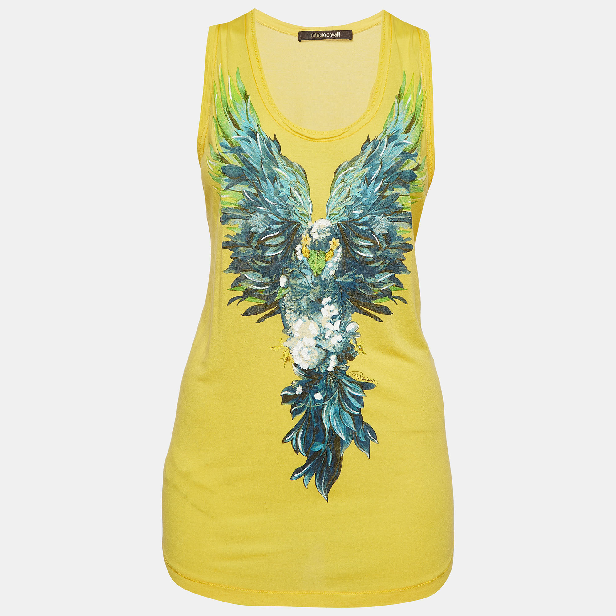 Pre-owned Roberto Cavalli Printed Yellow Modal Knit Tank Top