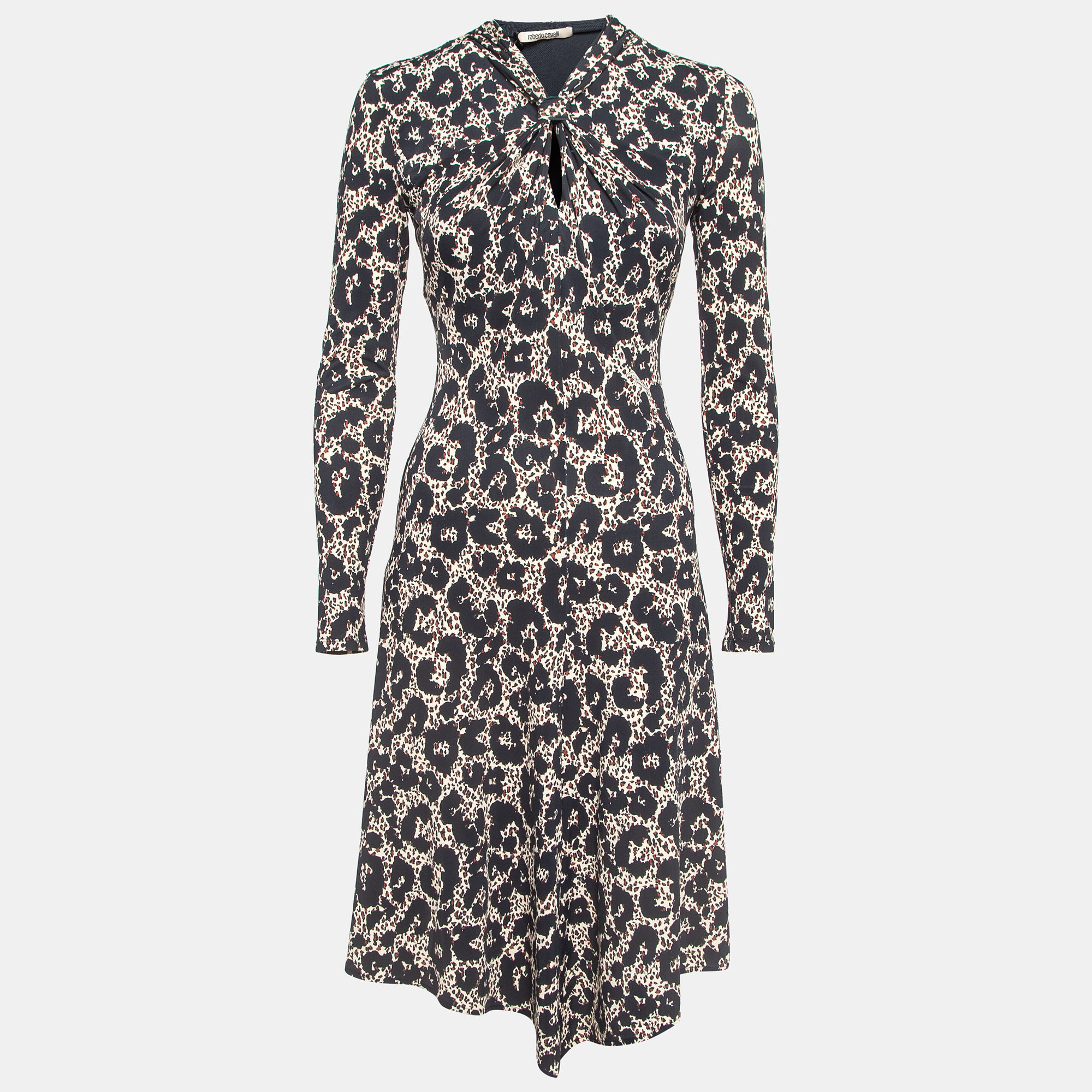 

Roberto Cavalli Brown/Black Leopard Print Jersey Asymmetric Midi Dress