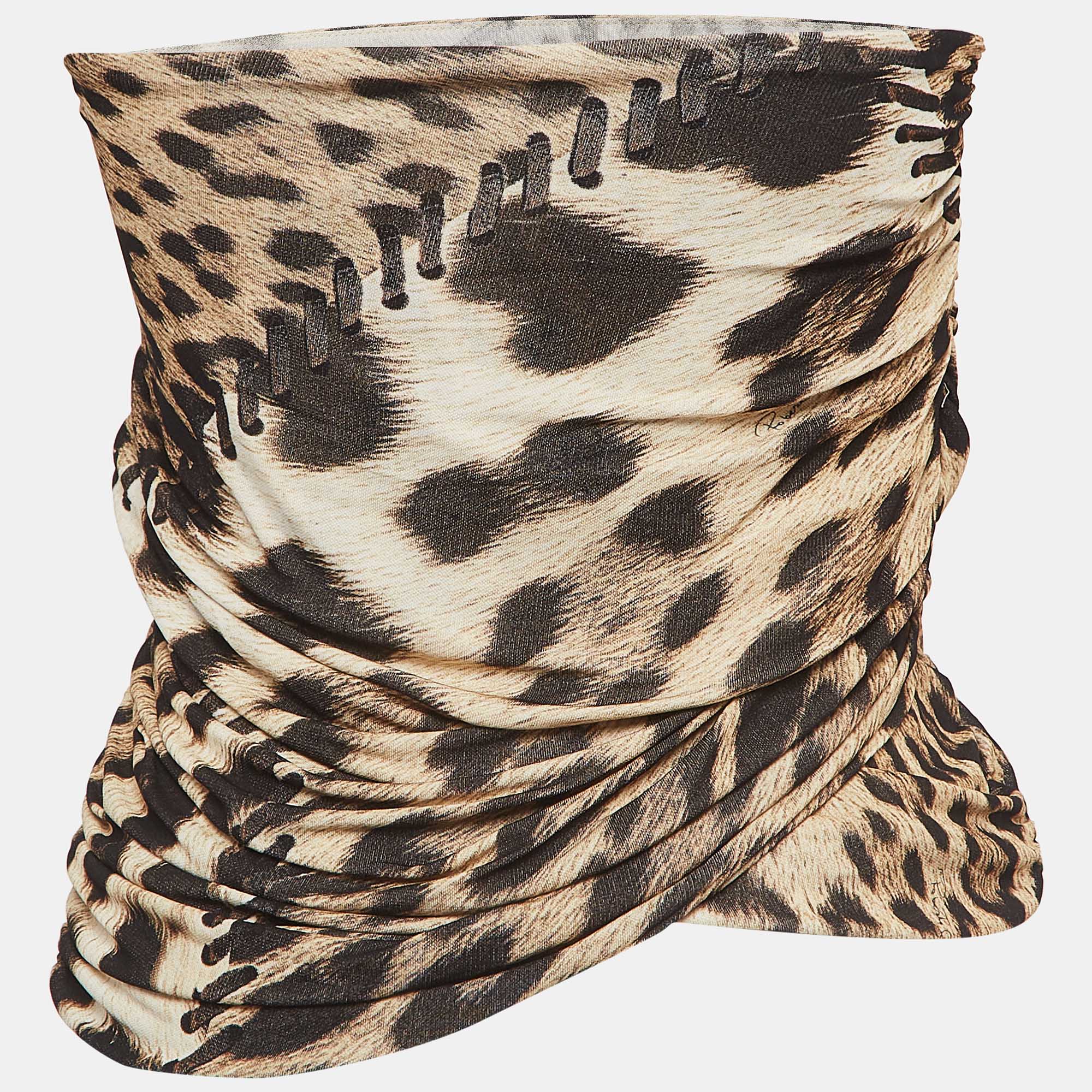 

Roberto Cavalli Brown Leopard Print Ruched Strapless Top
