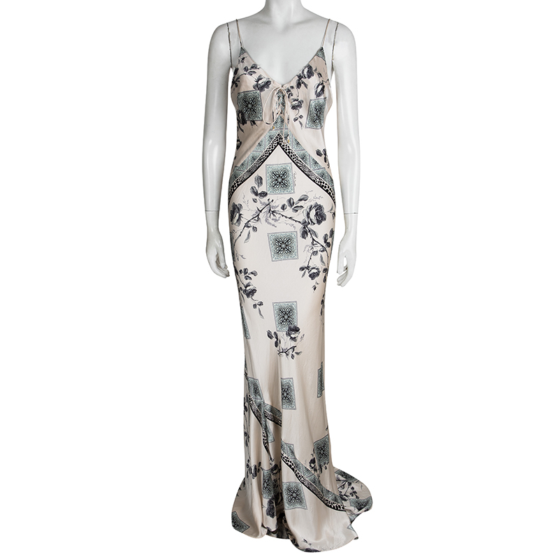 

Roberto Cavalli Pale Pink Silk Floral Print Sleeveless Maxi Dress