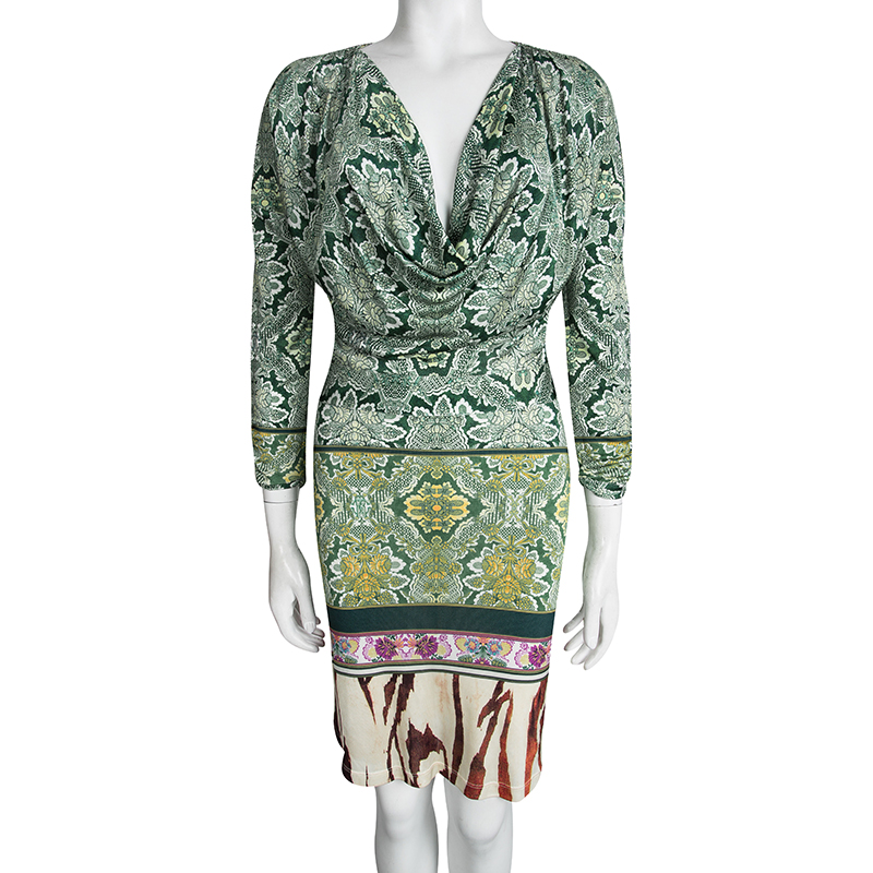 

Roberto Cavalli Multicolor Printed Cowl Neck Long Sleeve Dress