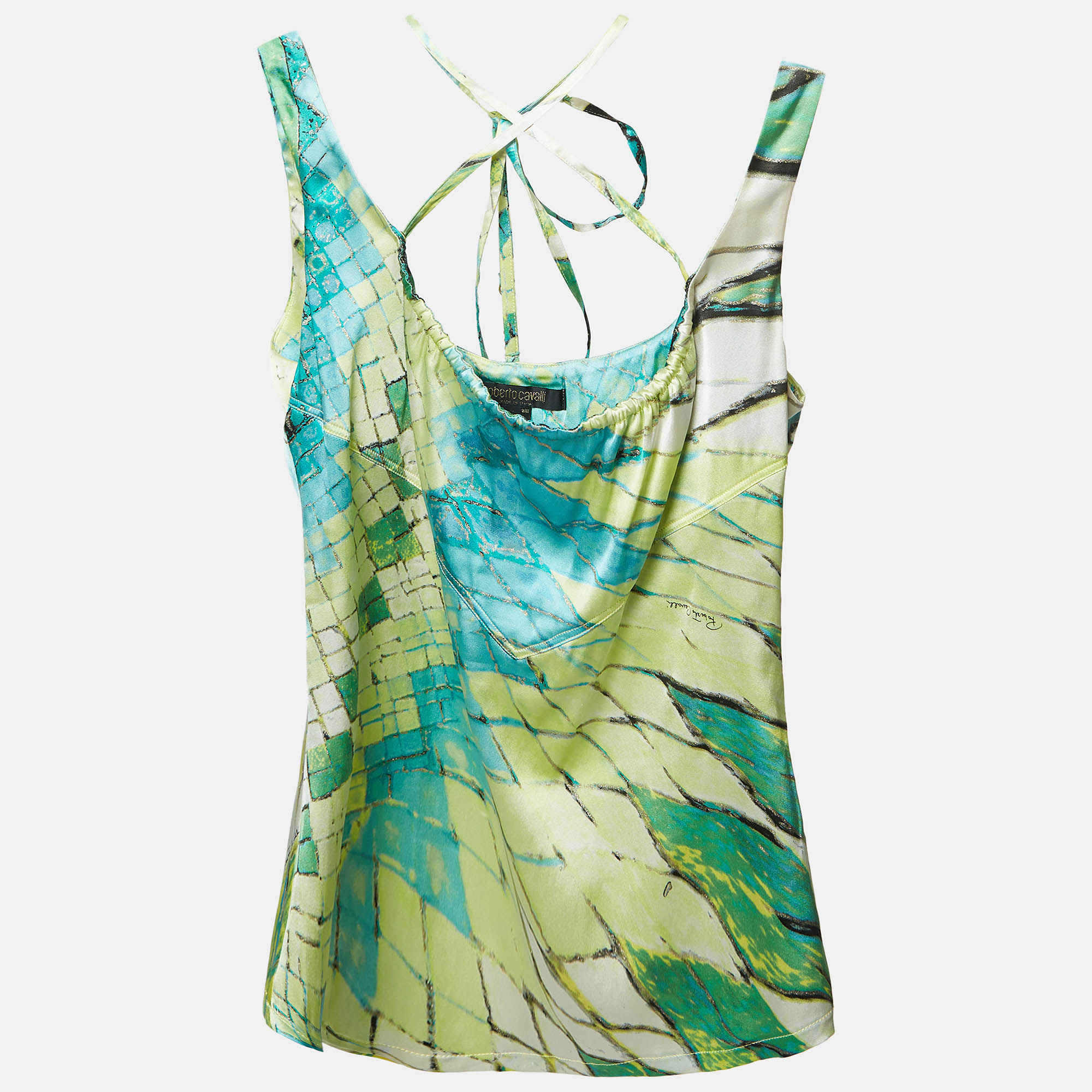 

Roberto Cavalli Multicolor Print Stretch Silk Sleeveless Top S