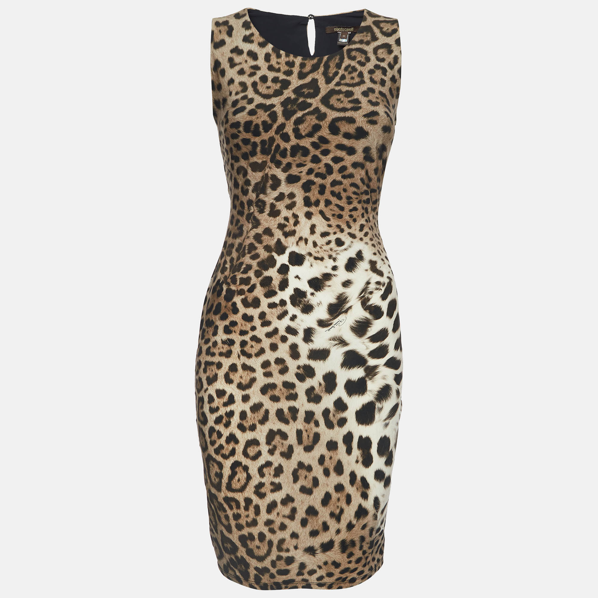 

Roberto Cavalli Brown Leopard Print Jersey Sleeveless Sheath Dress