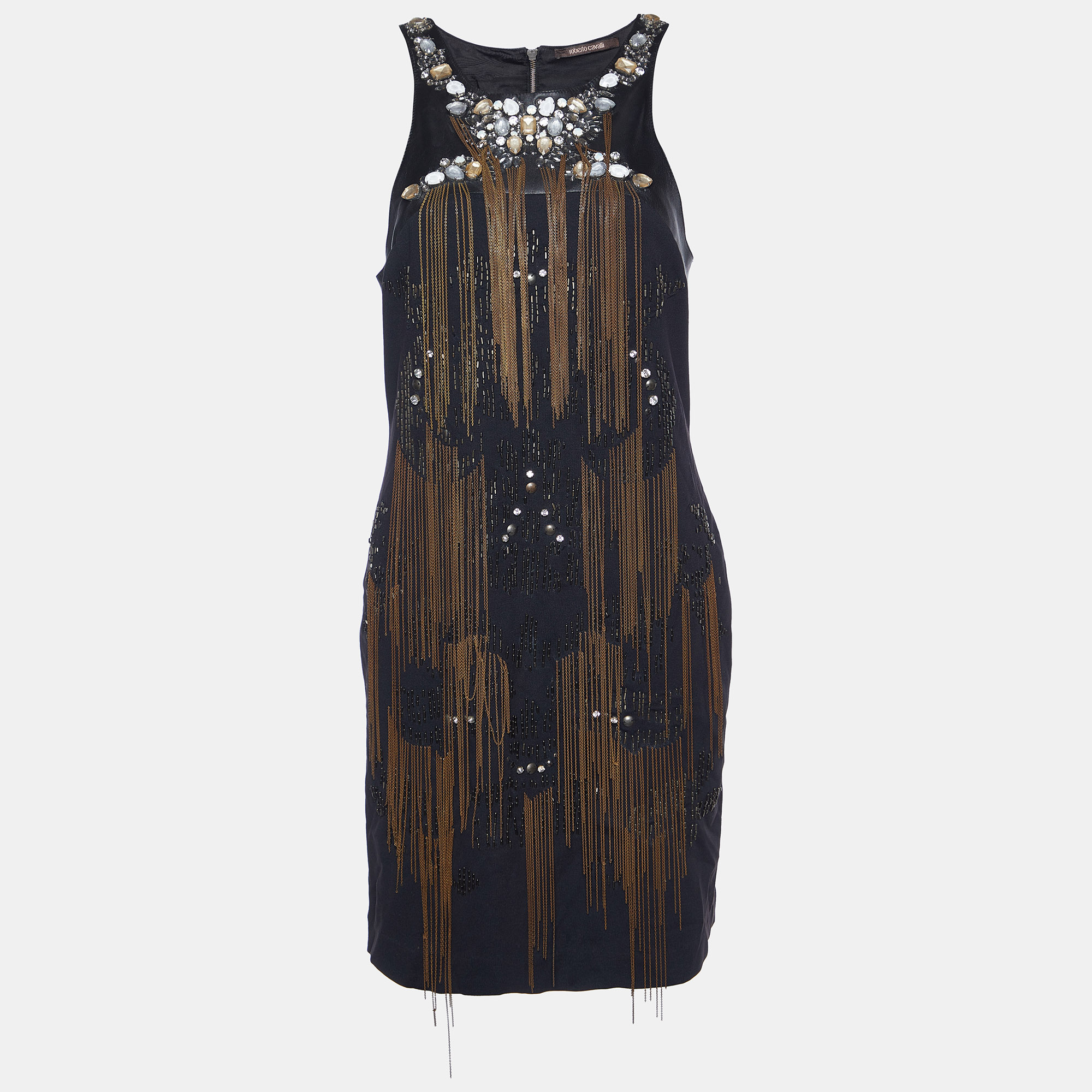 

Roberto Cavalli Black Jersey Embellished Sleeveless Dress