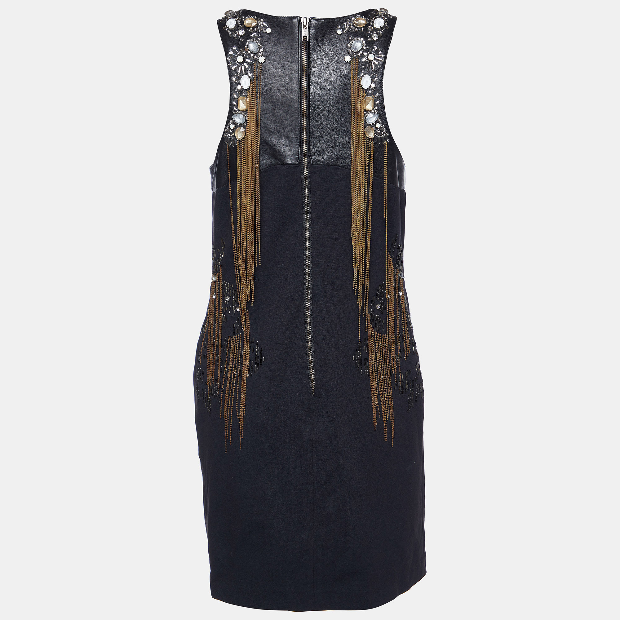 Roberto Cavalli Black Jersey Embellished Sleeveless Dress M 