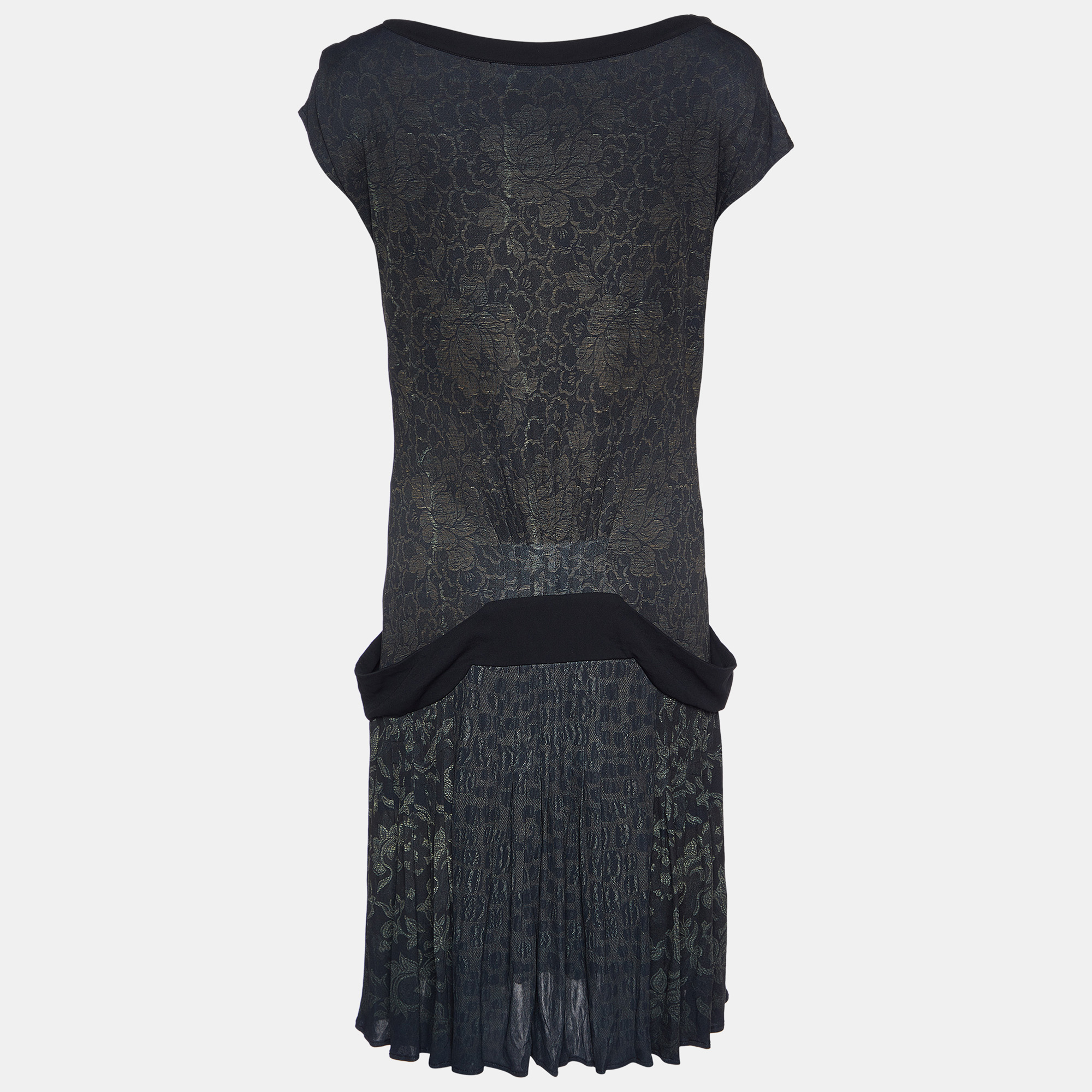 Roberto Cavalli Green Floral Jersey Pleated Midi Dress M 