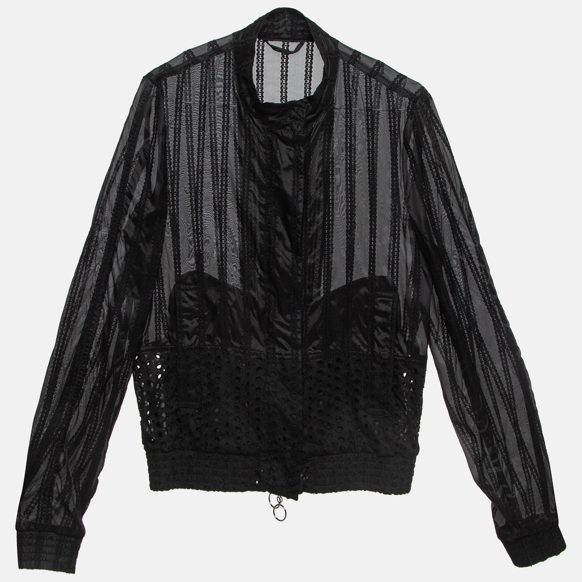 

Roberto Cavalli Black Cotton Broderie Anglaise and Silk Jacket M