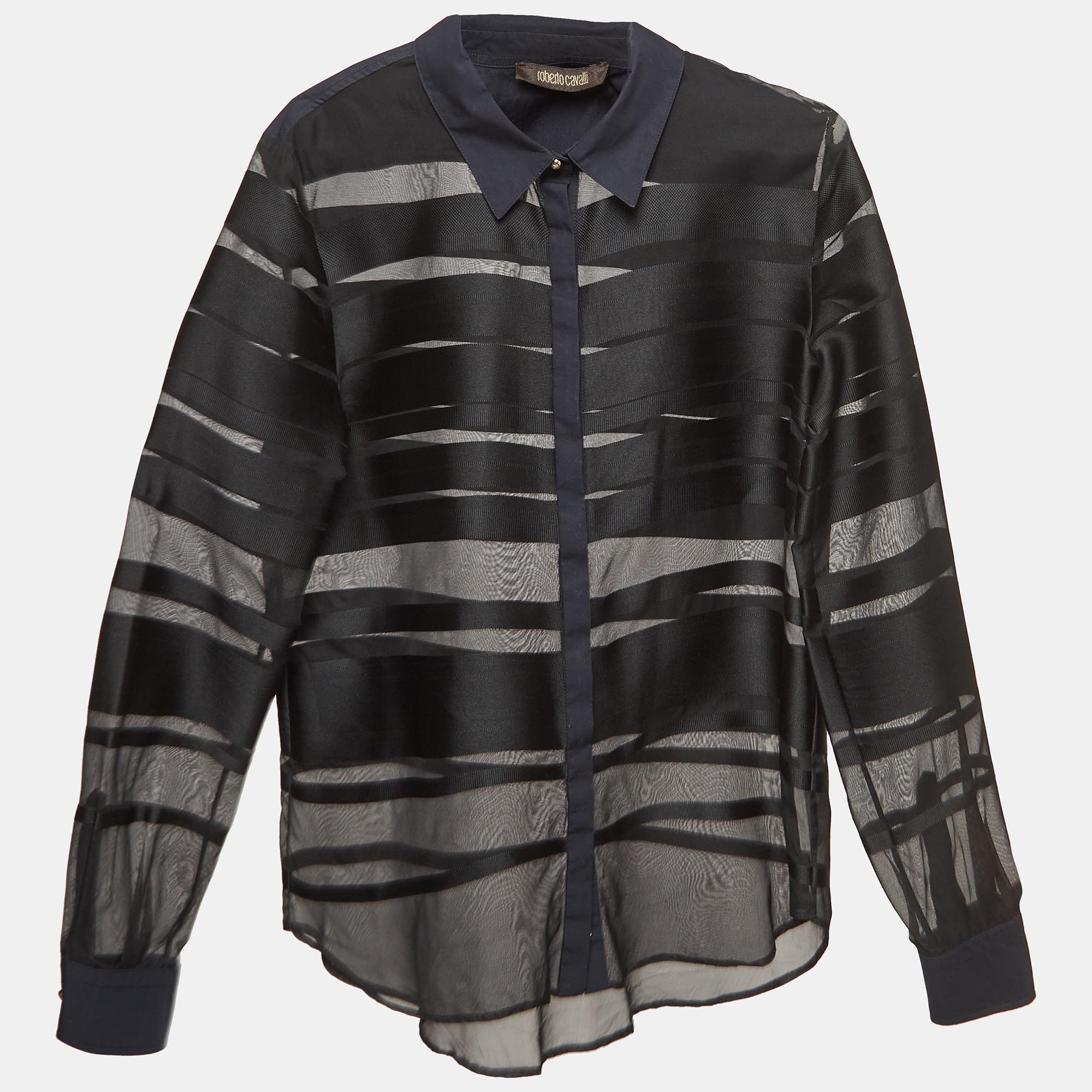 

Roberto Cavalli Black Stripe Silk Blend Sheer Shirt S