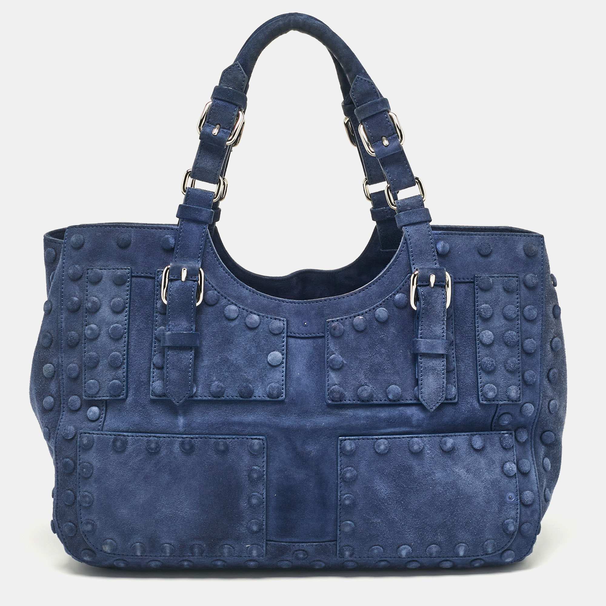 

Roberto Cavalli Blue Suede Pebble Studded Tote