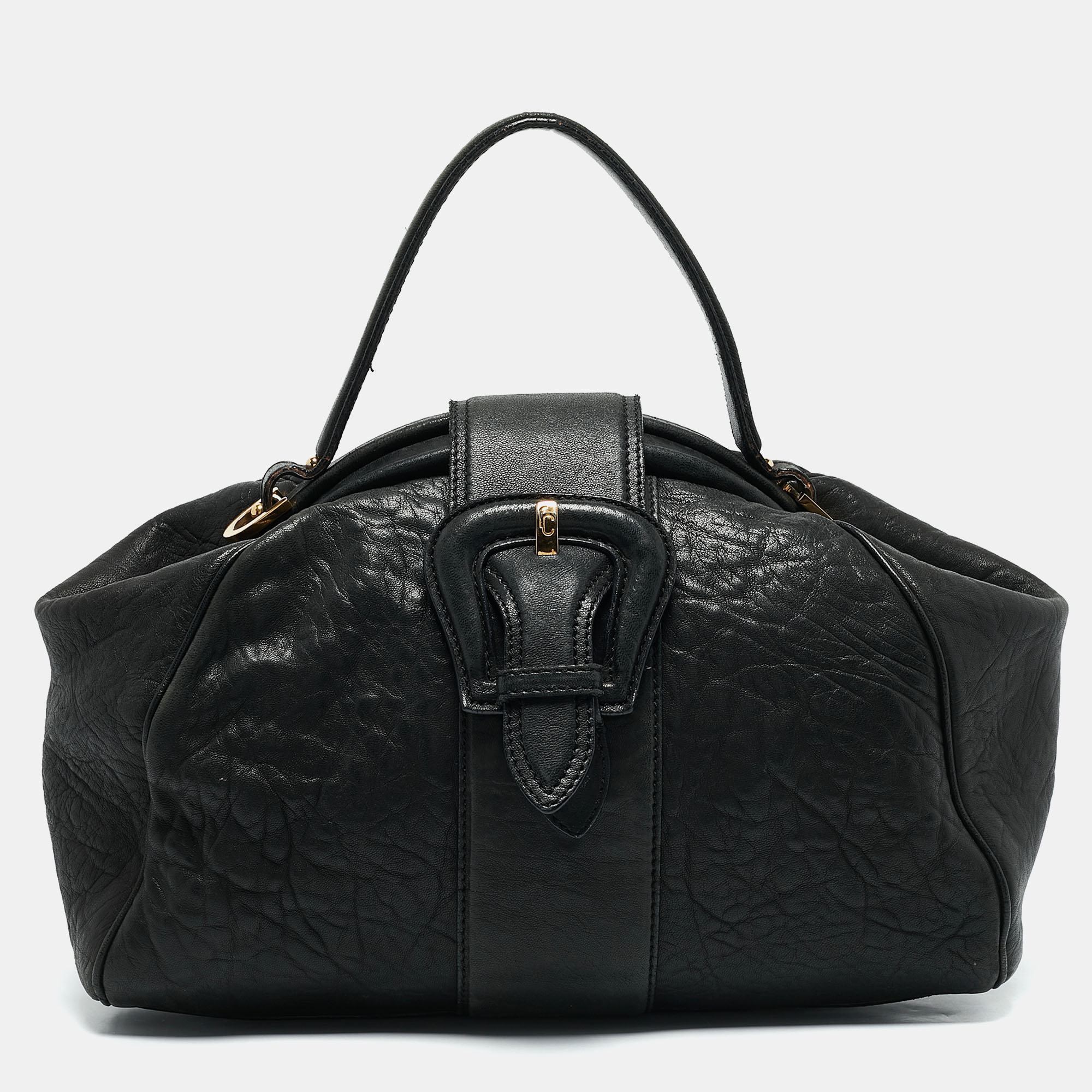 

Roberto Cavalli Black Leather Buckle Dome Satchel