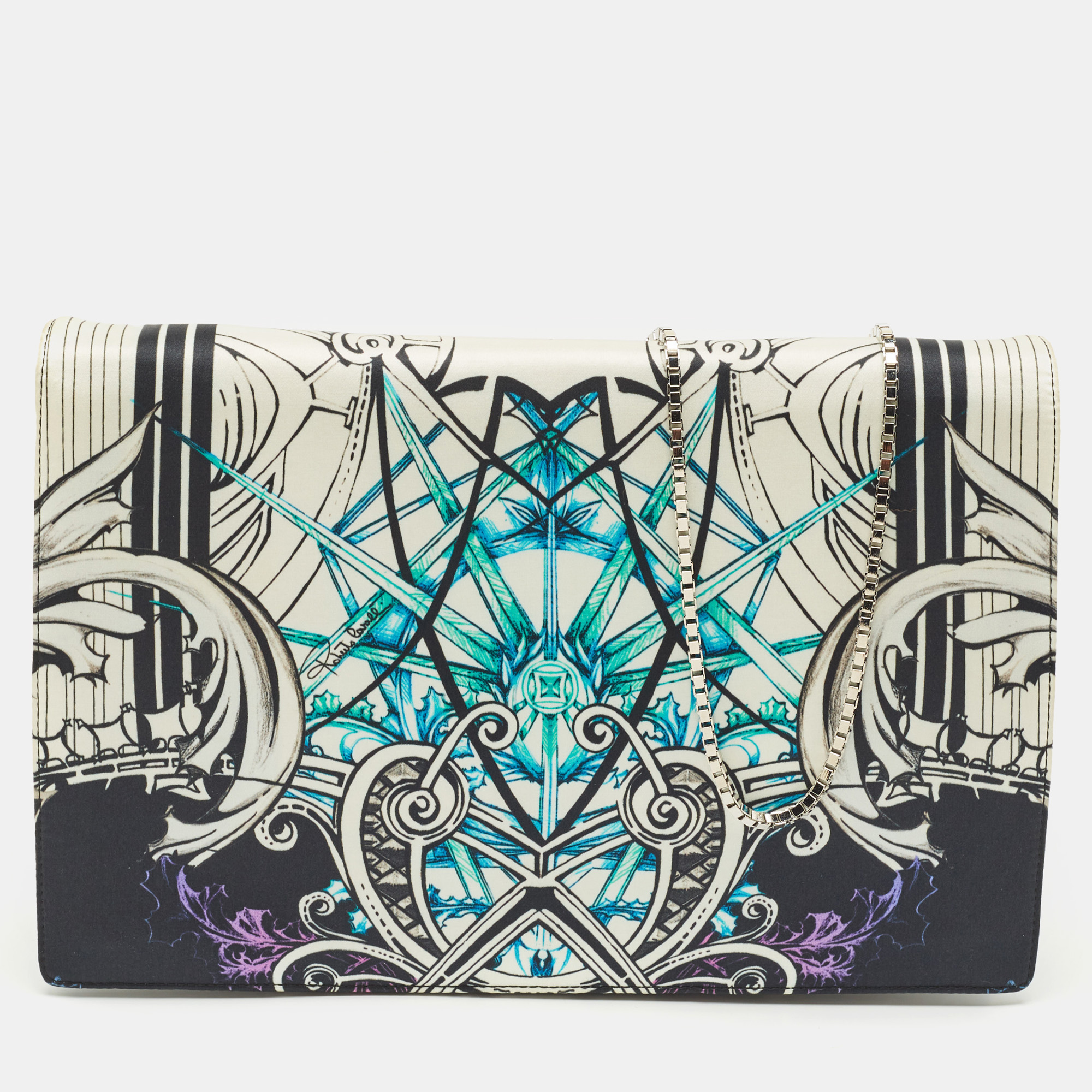 

Roberto Cavalli Multicolor Printed Satin Chain Clutch