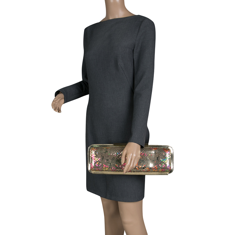 

Roberto Cavalli Gold/Multicolor Laser Cut Long Clutch