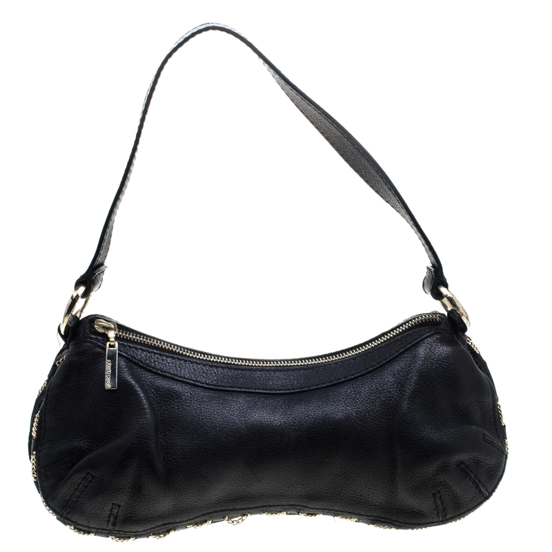 Pre Owned حقيبة كتف روبرتو كافالي جلد سوداء