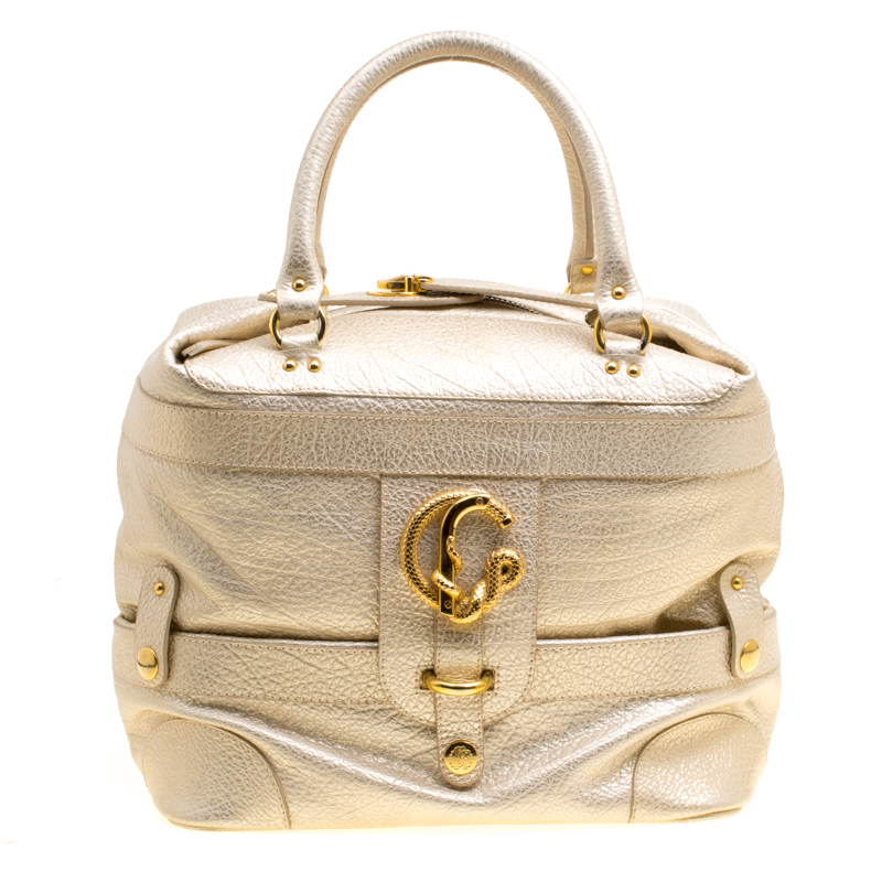 Pre Owned Roberto Cavalli Metallic Light  Gold Leather Tote