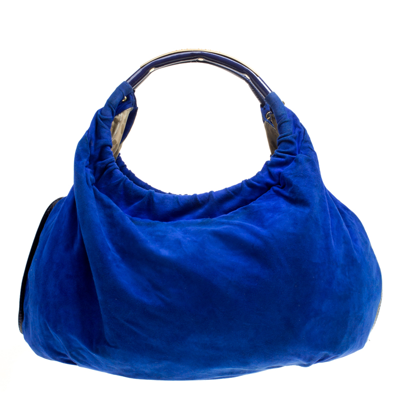 Pre Owned Roberto Cavalli Blue Suede Hobo