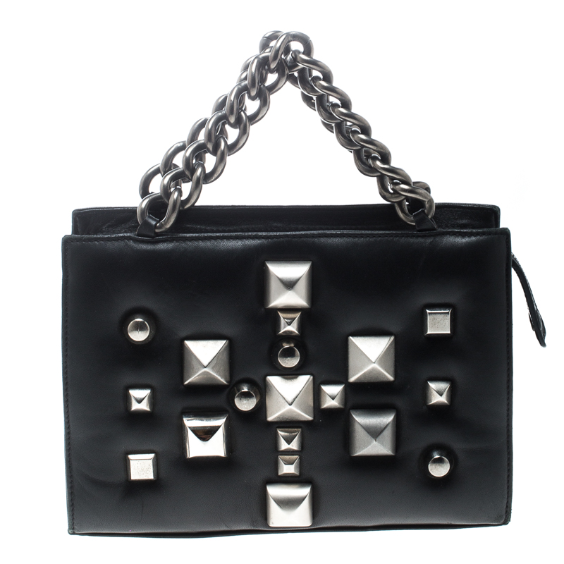 Pre Owned حقيبة روبرتو كافالي مرصعة جلد سوداء