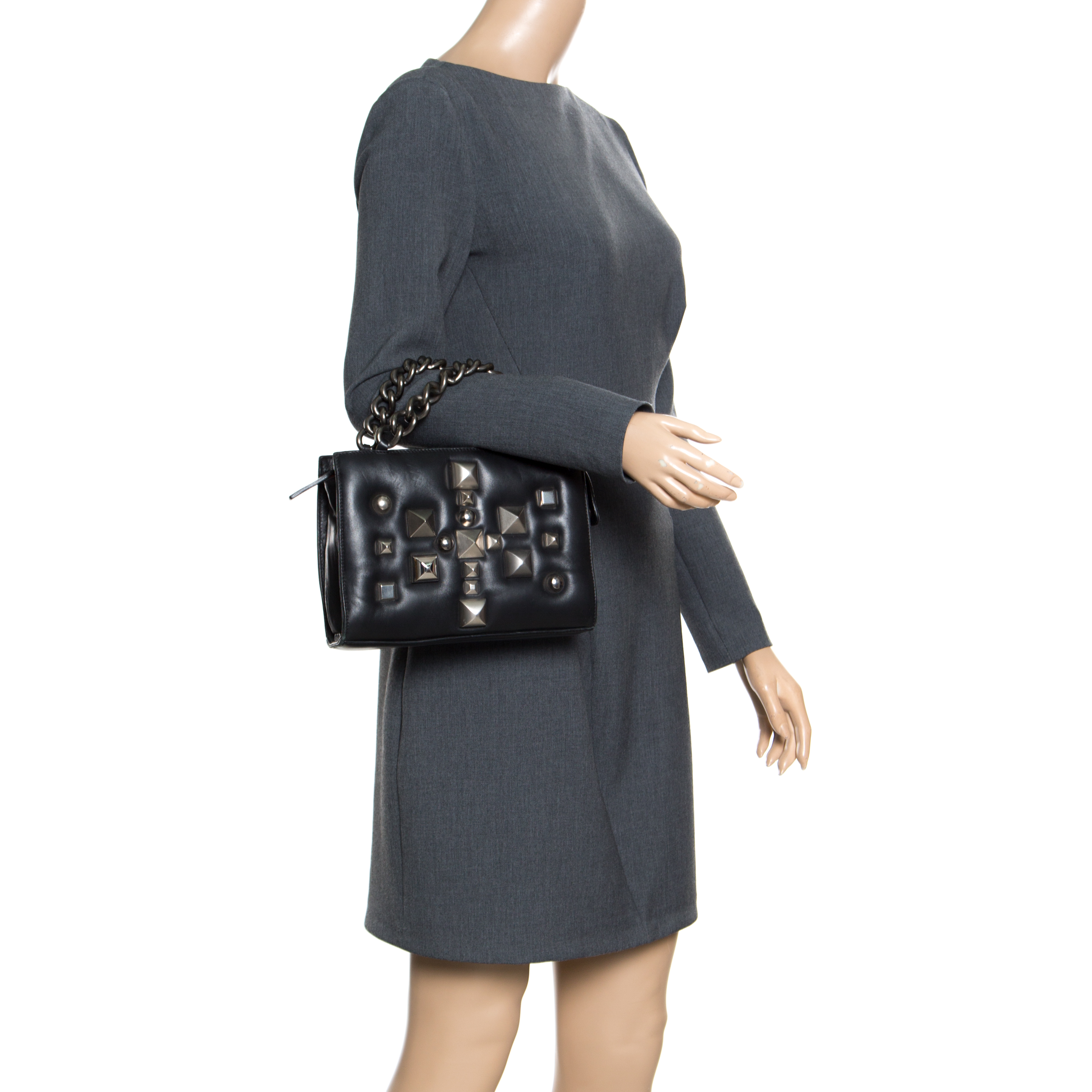 

Roberto Cavalli Black Leather Studded Bag