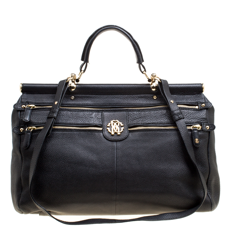 Roberto Cavalli Black Deerskin Leather Top Handle Bag Roberto Cavalli ...