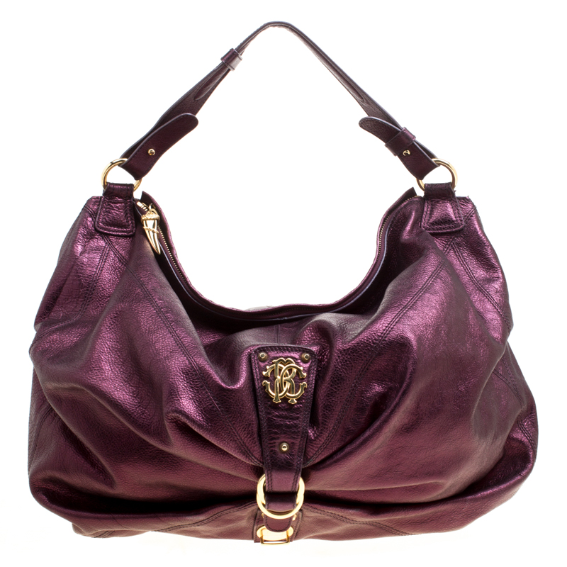Pre Owned Roberto Cavalli Purple Leather Hobo