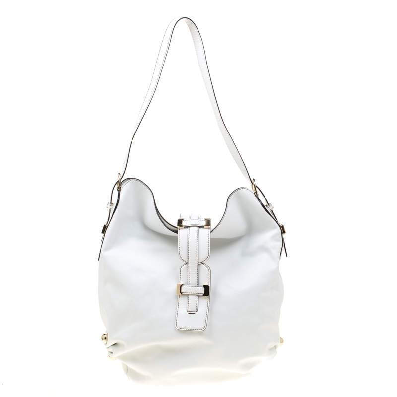 Pre Owned Roberto Cavalli White Leather Hobo