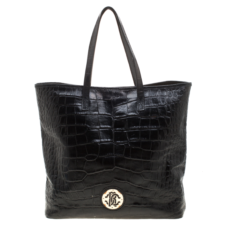 roberto cavalli pebble leather tote bag