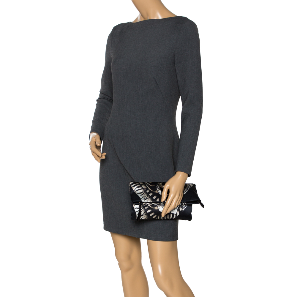 

Roberto Cavalli Black Printed Satin Foldover Clutch