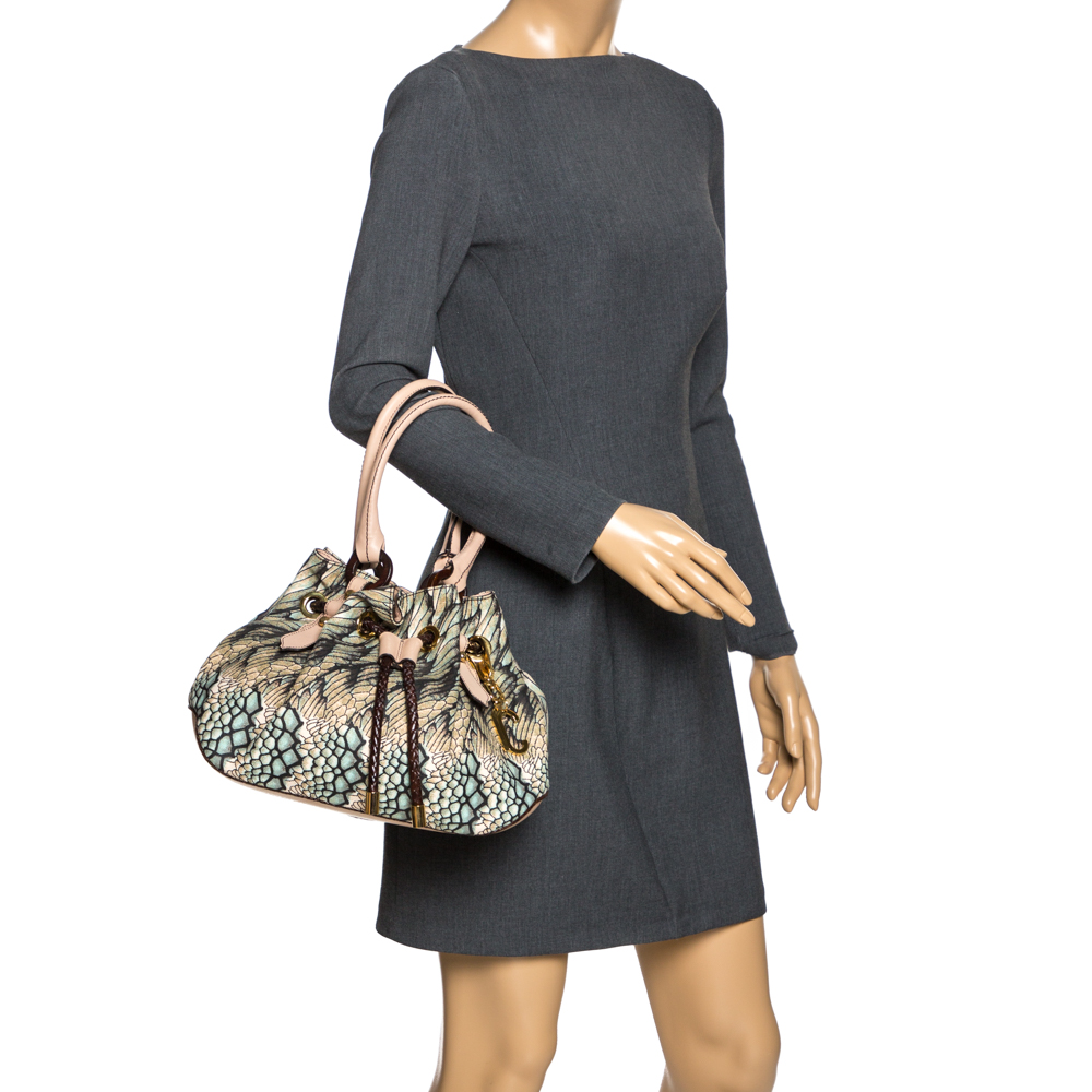 

Roberto Cavalli Multicolor Printed Canvas and Leather Drawstring Bag
