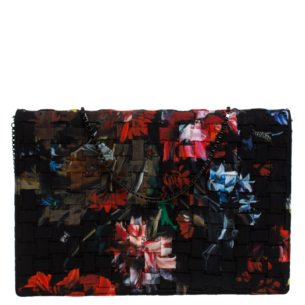 Pre Owned حقيبة كتف روبرتو كافالي سلسلة قلاب طباعة زهور متعددة الألوان