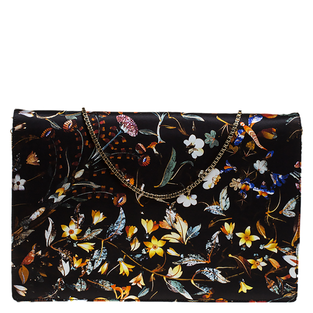 Pre Owned حقيبة كتف روبرتو كافالي سلسلة قلاب طباعة زهور متعددة الألوان