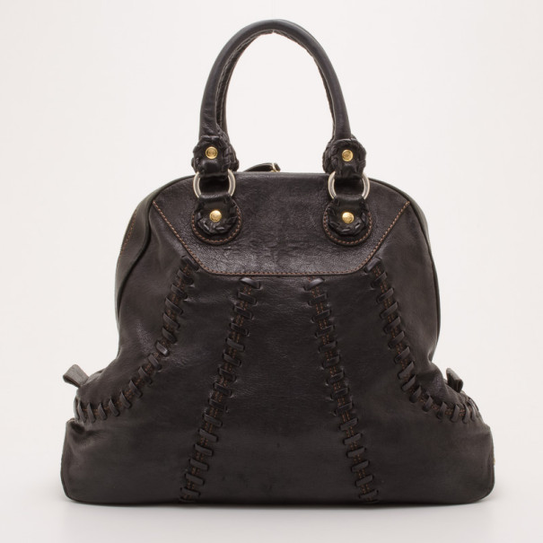 Pre Owned Roberto Cavalli Black Whipstitched Leather Bag