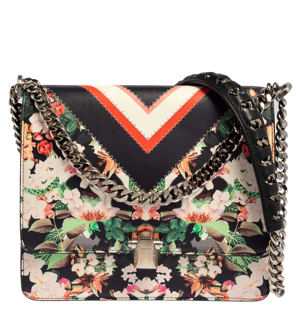 Pre-owned Roberto Cavalli Multicolor Floral Print Leather Shoulder Bag