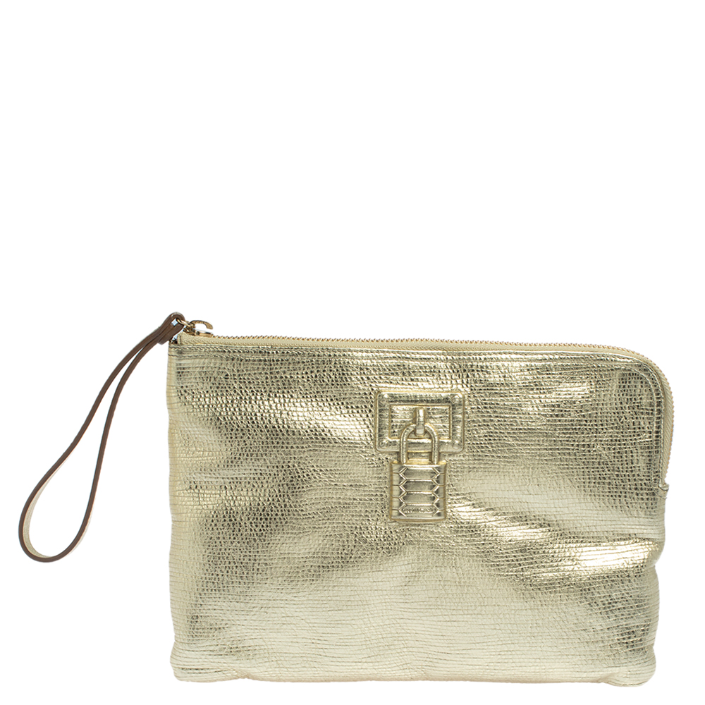 Pre-owned Roberto Cavalli Metallic Gold Leather Clutch