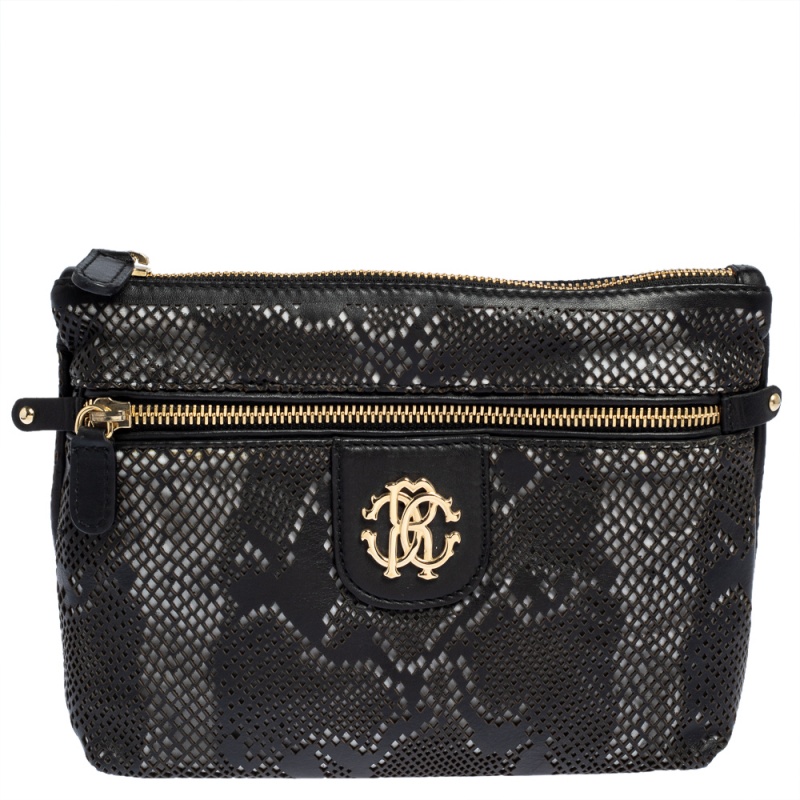 

Roberto Cavalli Black Perforated Leather Pouch