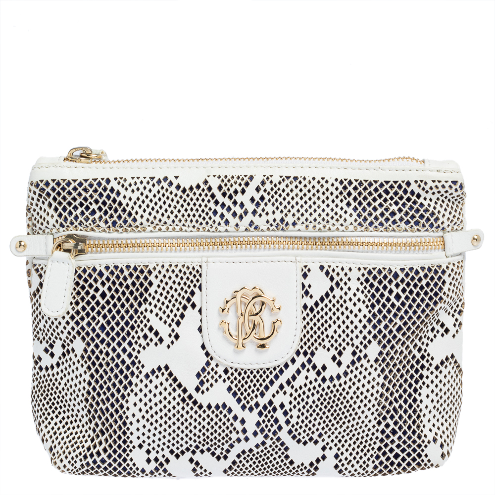 

Roberto Cavalli White Perforated Leather Pouch