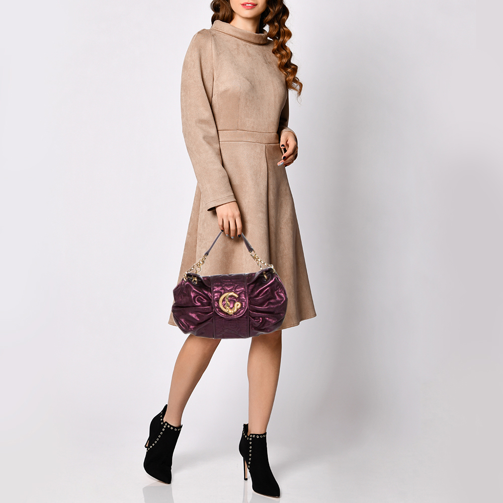 

Roberto Cavalli Metallic Purple Pleated Leather Shoulder Bag