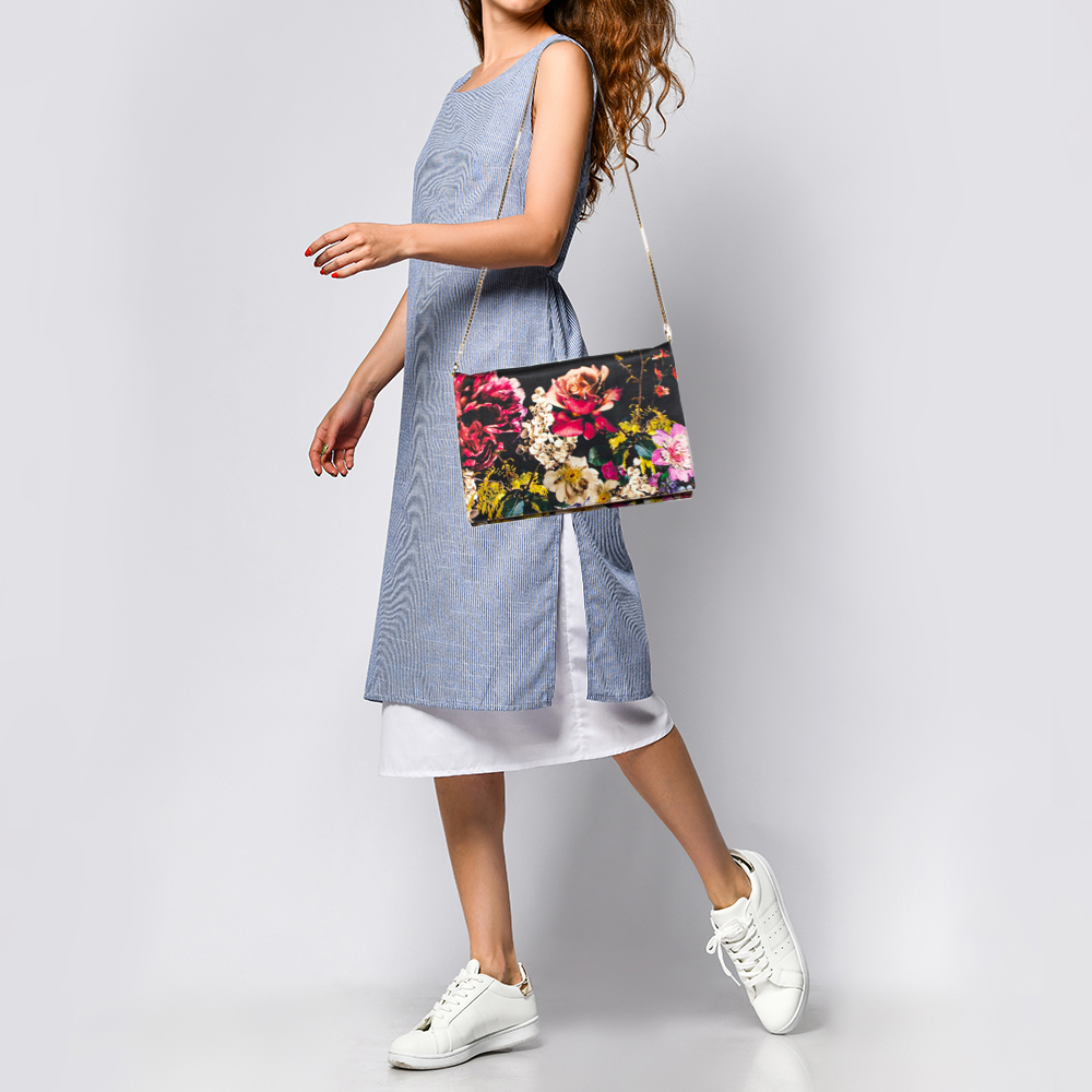 

Roberto Cavalli Black Floral Print Satin Shoulder Bag