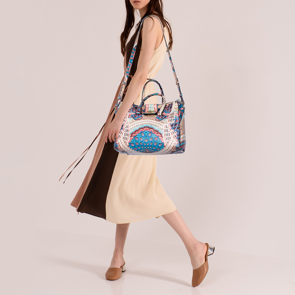 

Roberto Cavalli Multicolor Graphic Print Leather Convertible Tote