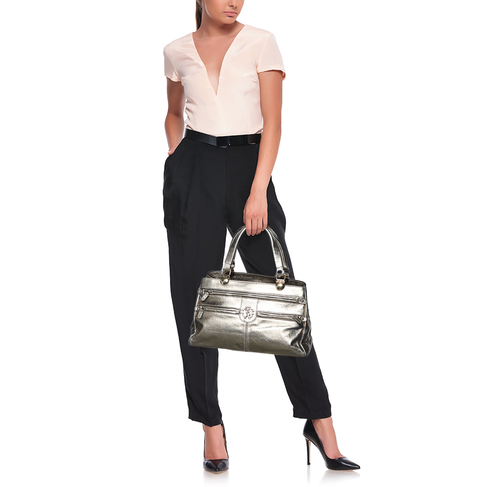 

Roberto Cavalli Metallic Gold Leather Tote