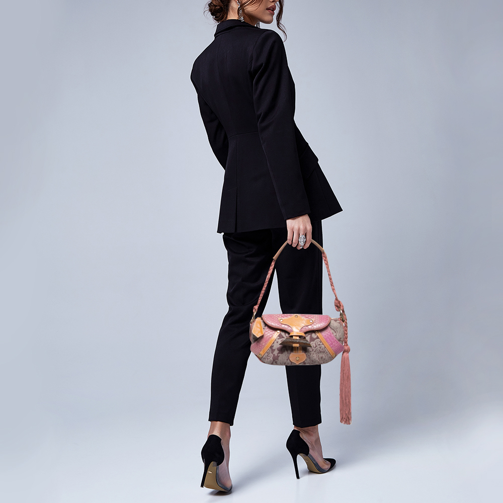 

Roberto Cavalli Multicolor Python and Canvas Tassel Shoulder Bag