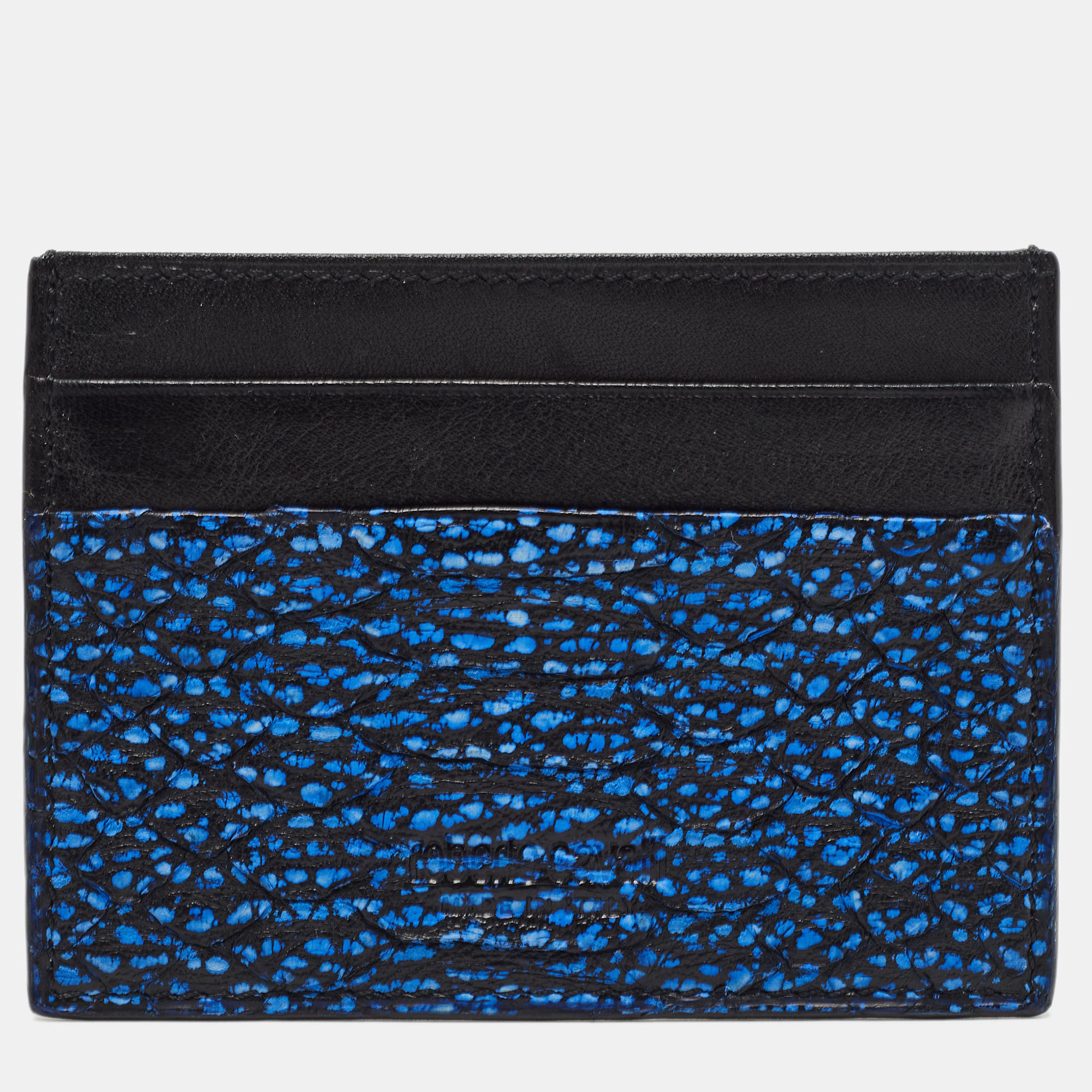 Pre-owned Roberto Cavalli Black/blue Python Embossed Leather Card Holder