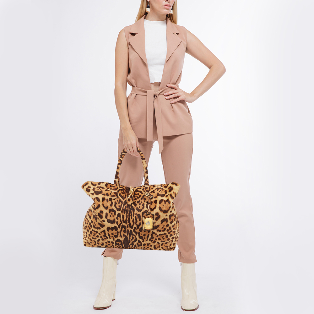 

Roberto Cavalli Brown Leopard Print Calf Hair Tote