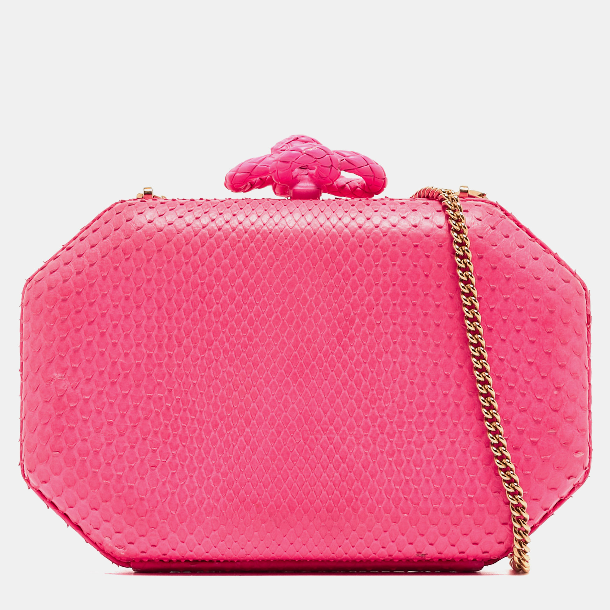 

Roberto Cavalli Neon Pink Snakeskin Leather Chain Box Clutch