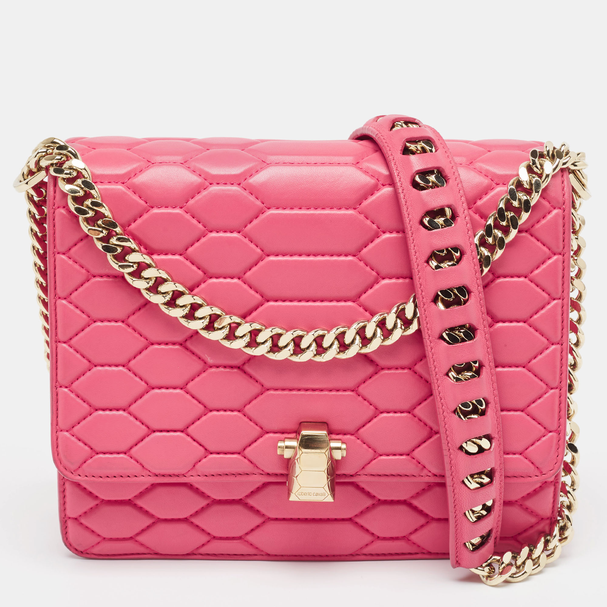 Pre-owned Roberto Cavalli Dark Pink Quilted Leather Hera Shoulder Bag